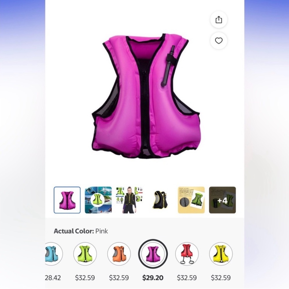 Life Vest, Inflatable, Pink NIP